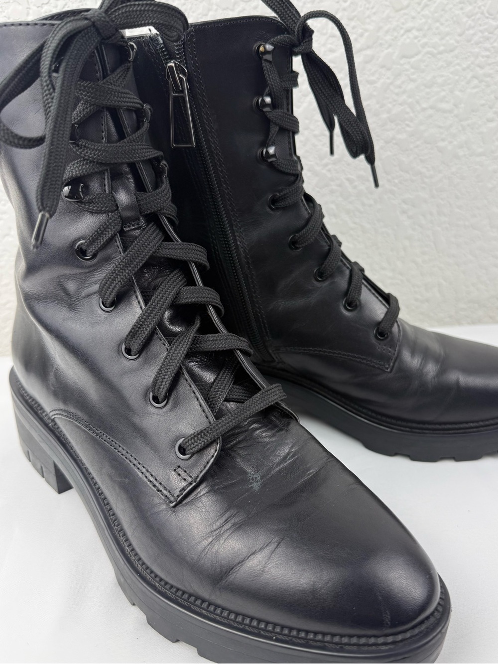 Dolce Vita CLEAR | Lottie Black Leather Combat Boots | Size 8
